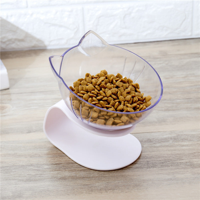 KFX-4365117 Transparent Double Pet Bowl with Oblique Mouth and Neck Guard - Non-Ceramic Design