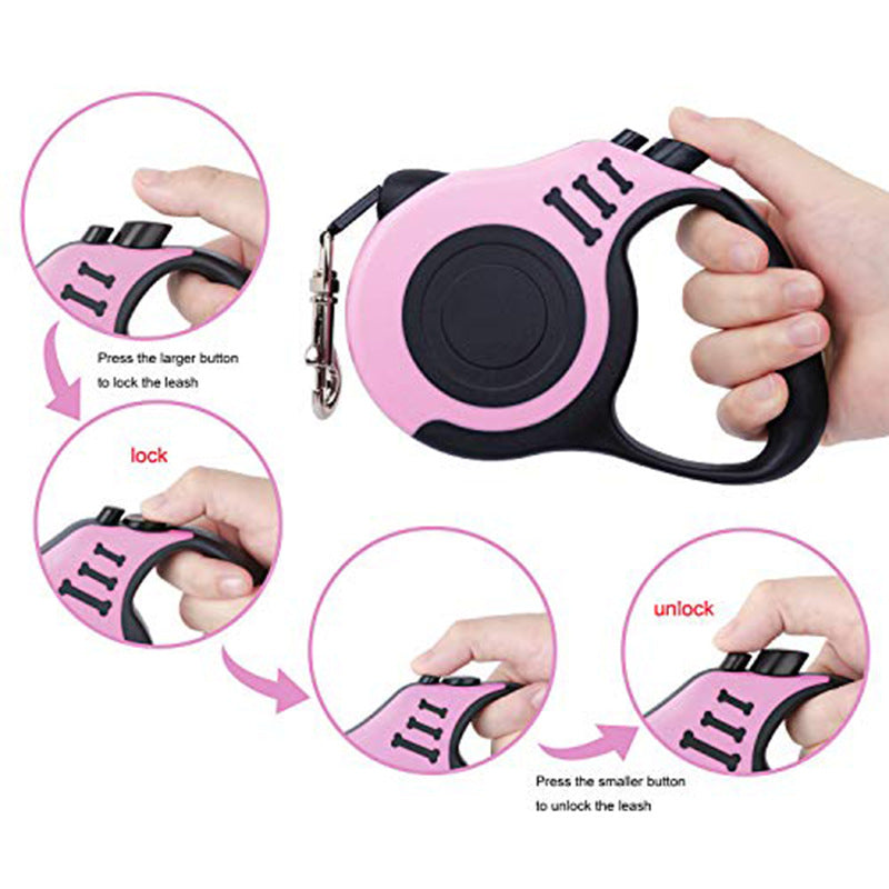 KFX-4368701 Retractable 5m Traction Rope for Dogs and Cats - Convenient One-Finger Control Leash