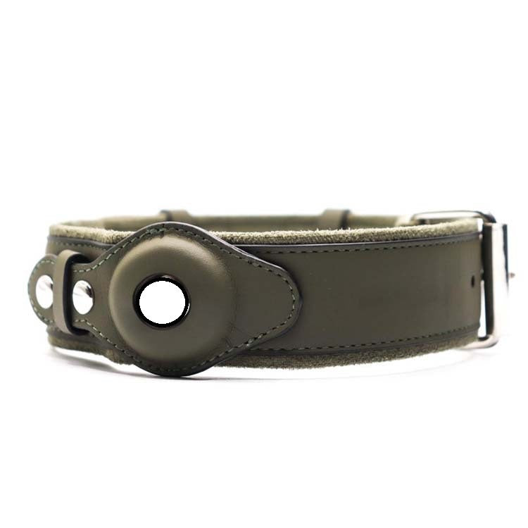 KFX-4370877 Leather Dog Collar with Location Tracker - Black, Army Green, Orange, Sizes S to L