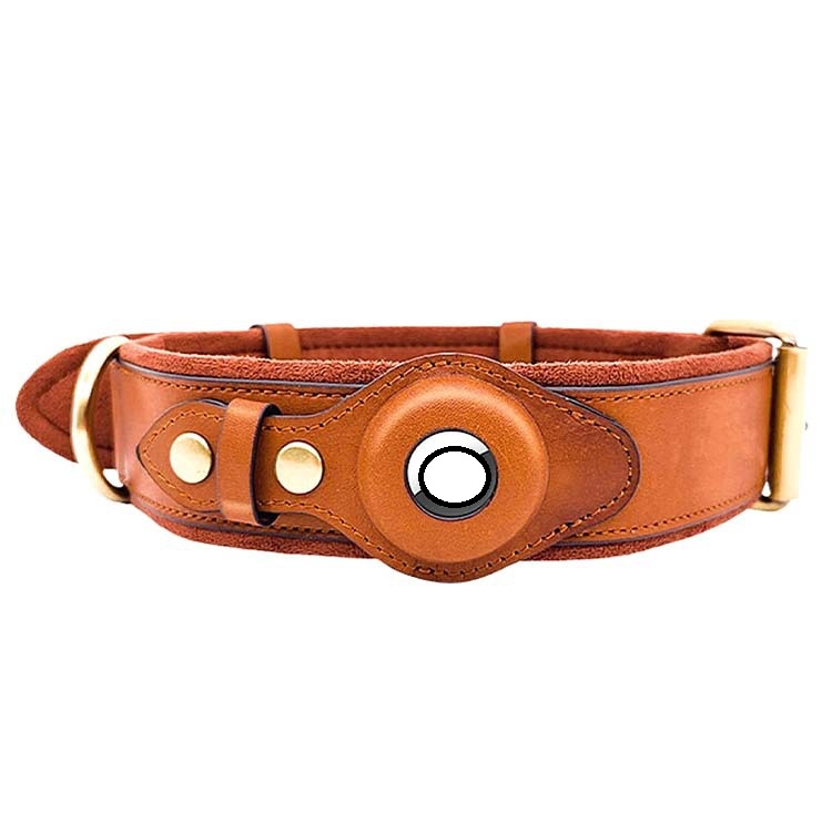 KFX-4370877 Leather Dog Collar with Location Tracker - Black, Army Green, Orange, Sizes S to L