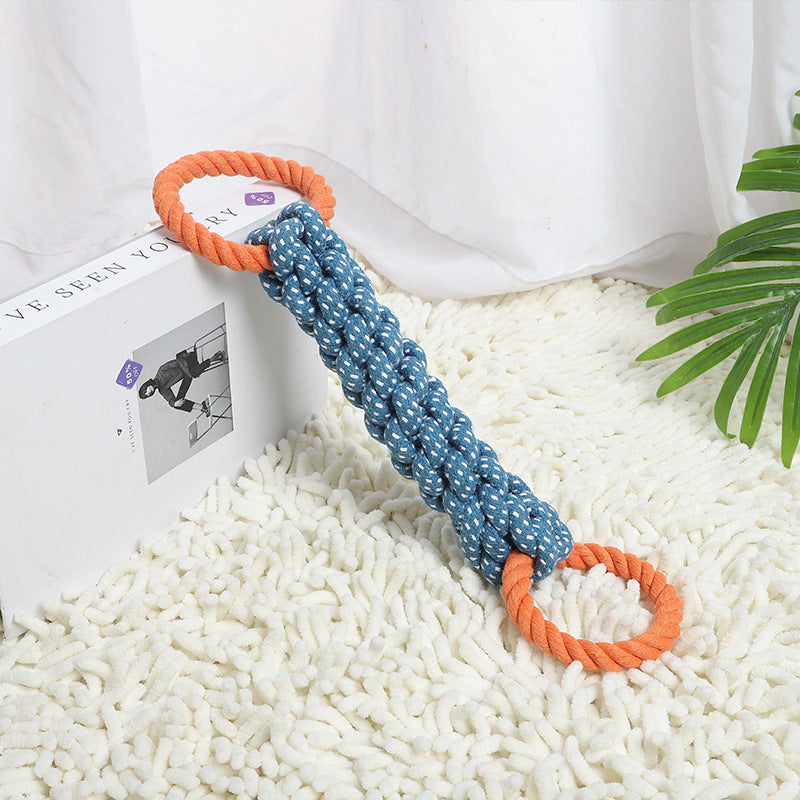 KFX-4372157 Durable Double-Ring Cotton Knot Chew Toy for Dogs - Tooth Cleaning Braided Rope Teething Toy