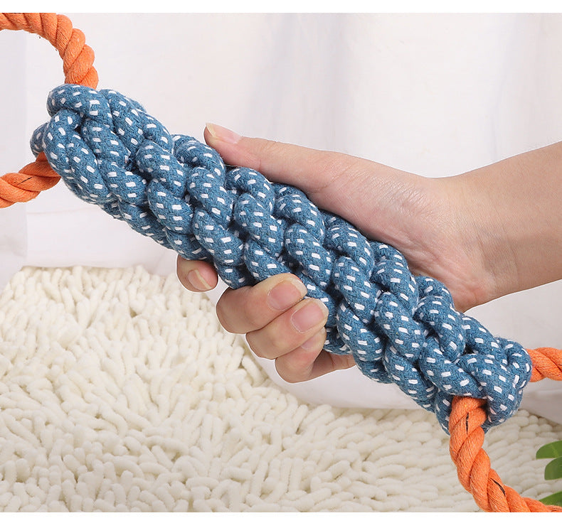 KFX-4372157 Durable Double-Ring Cotton Knot Chew Toy for Dogs - Tooth Cleaning Braided Rope Teething Toy