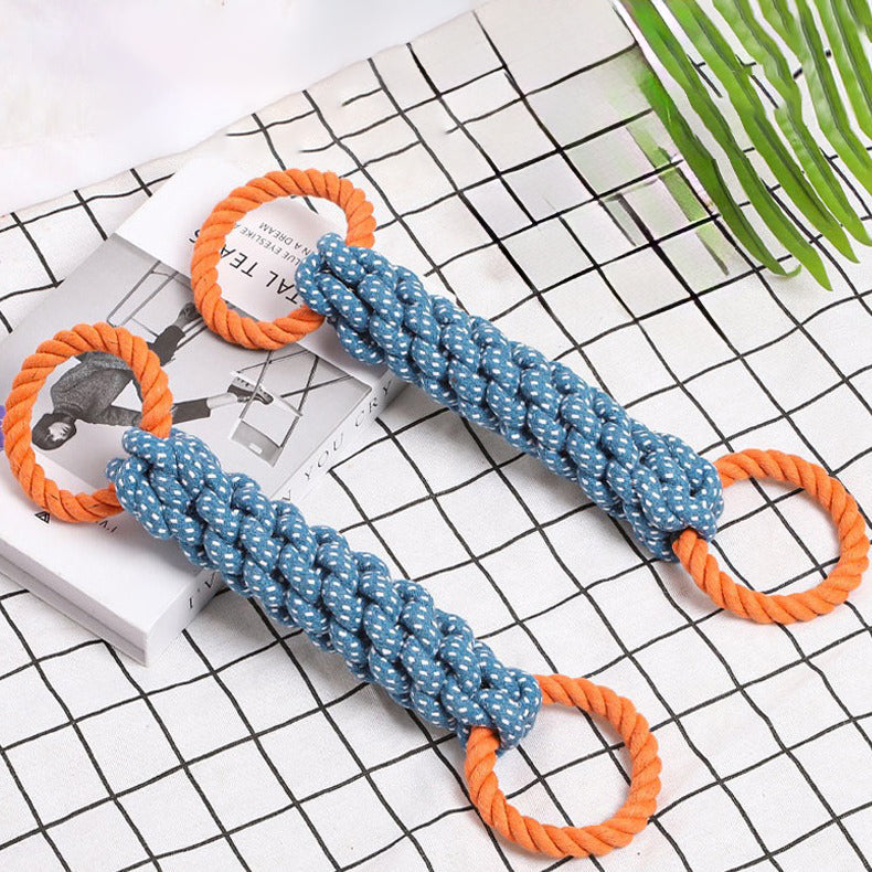KFX-4372157 Durable Double-Ring Cotton Knot Chew Toy for Dogs - Tooth Cleaning Braided Rope Teething Toy