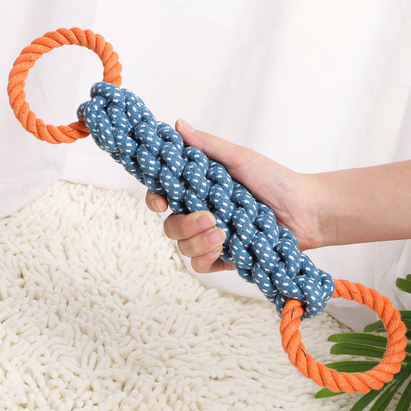 KFX-4372157 Durable Double-Ring Cotton Knot Chew Toy for Dogs - Tooth Cleaning Braided Rope Teething Toy