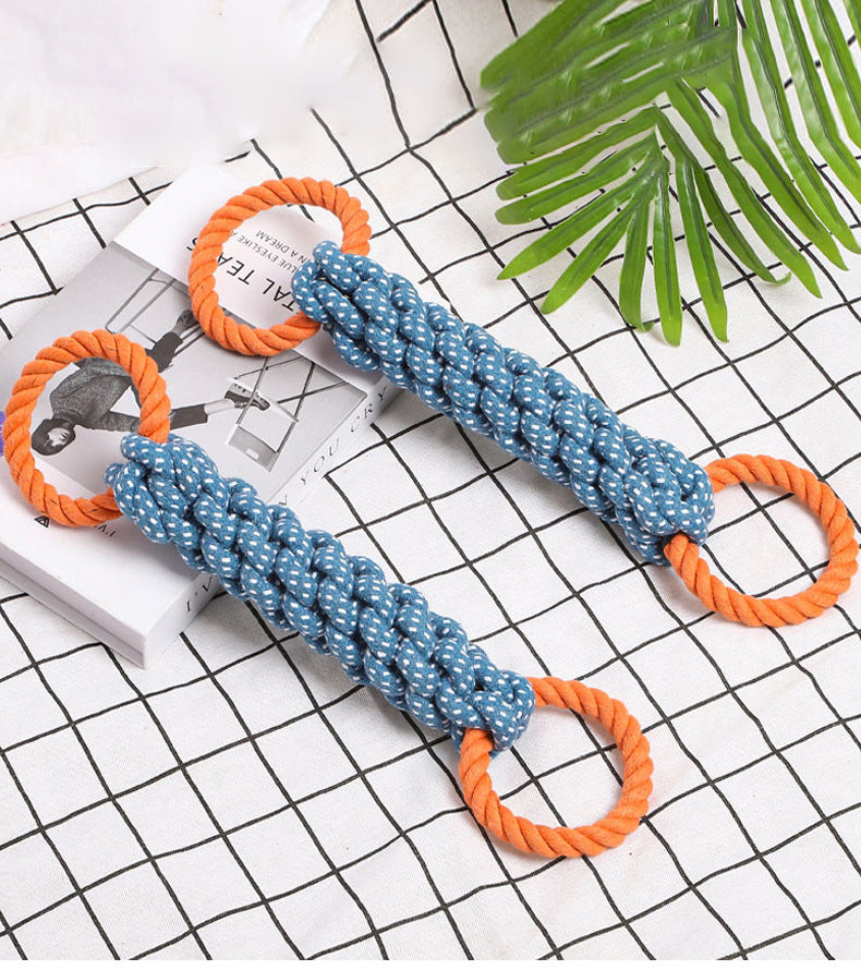KFX-4372157 Durable Double-Ring Cotton Knot Chew Toy for Dogs - Tooth Cleaning Braided Rope Teething Toy