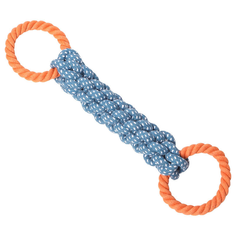 KFX-4372157 Durable Double-Ring Cotton Knot Chew Toy for Dogs - Tooth Cleaning Braided Rope Teething Toy