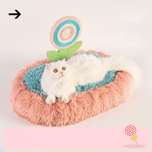 KFX-4376509 Plush Cat Nest Bed for Deep Sleep - Warm Elliptical Design, Washable and Disassemblable