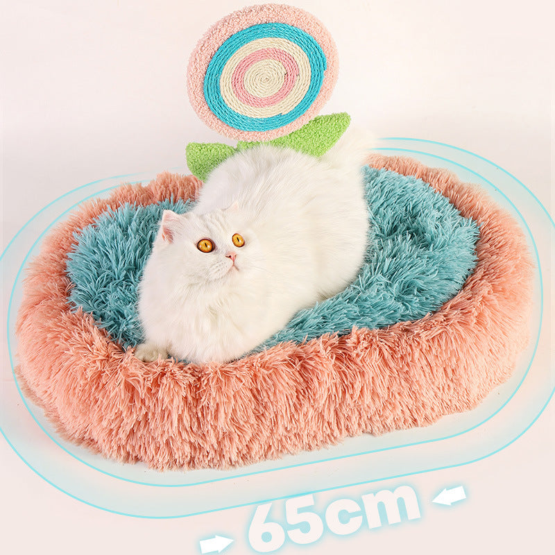 KFX-4376509 Plush Cat Nest Bed for Deep Sleep - Warm Elliptical Design, Washable and Disassemblable