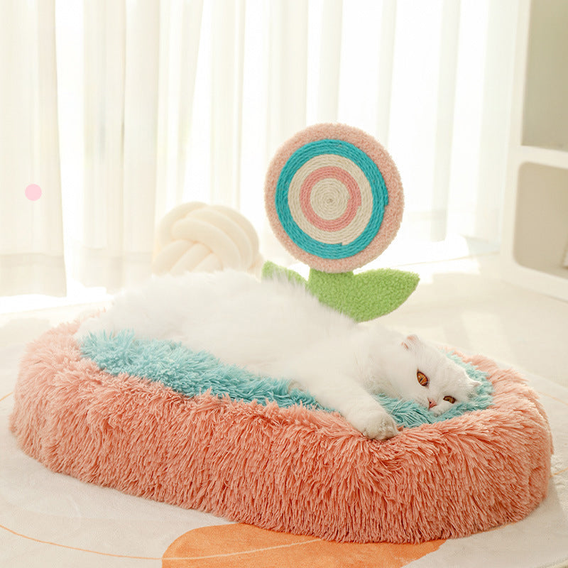 KFX-4376509 Plush Cat Nest Bed for Deep Sleep - Warm Elliptical Design, Washable and Disassemblable