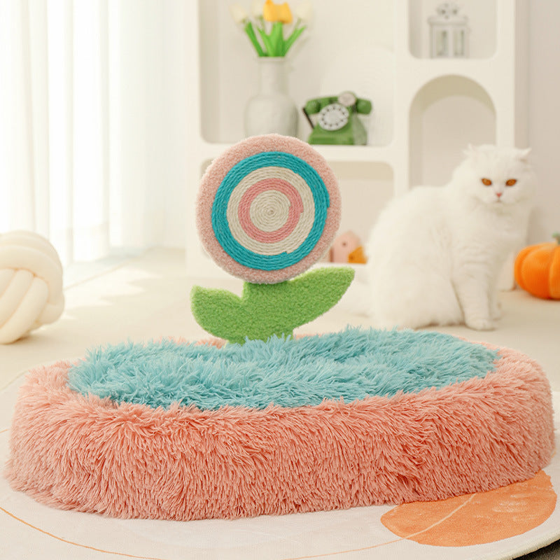 KFX-4376509 Plush Cat Nest Bed for Deep Sleep - Warm Elliptical Design, Washable and Disassemblable
