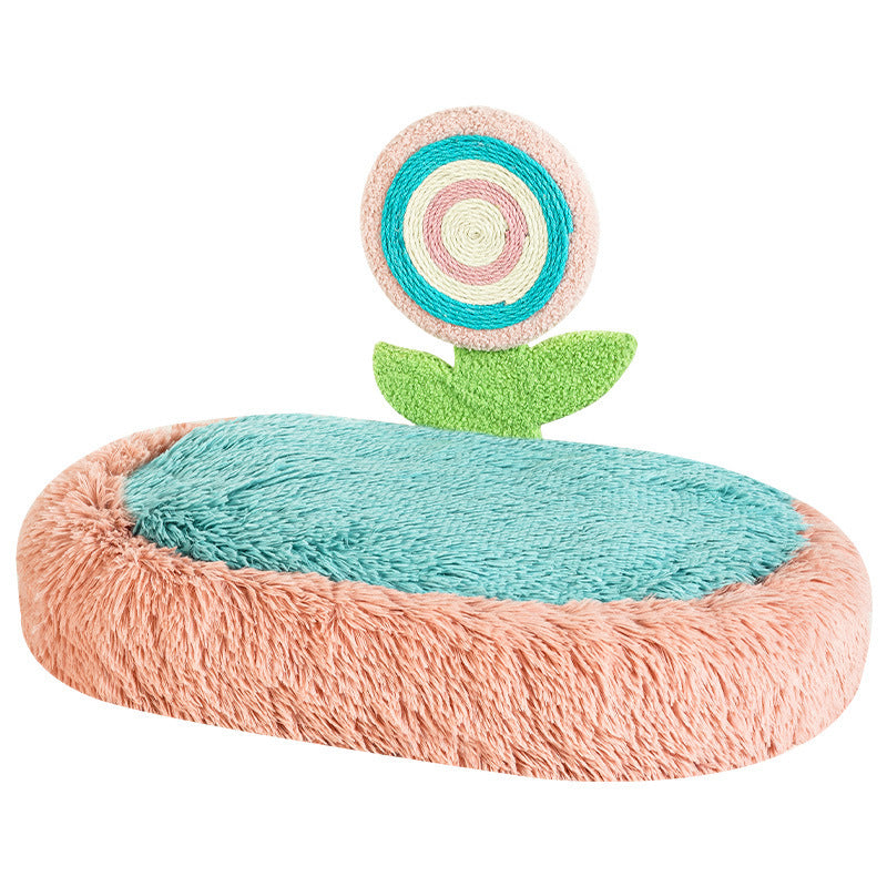 KFX-4376509 Plush Cat Nest Bed for Deep Sleep - Warm Elliptical Design, Washable and Disassemblable