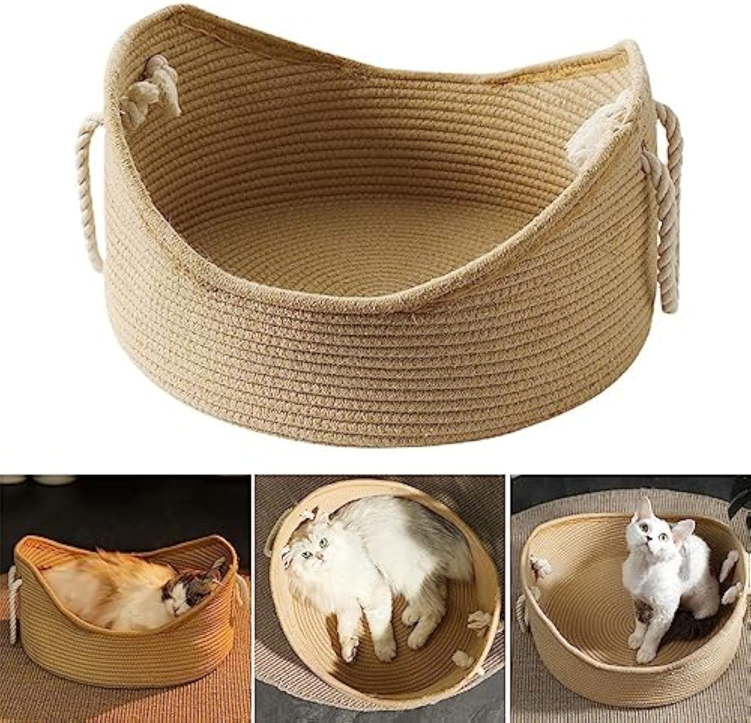KFX-4377917 Spacious Wicker Cat Bed with Corrugated Scratching Surface - Cozy Nest for Cats