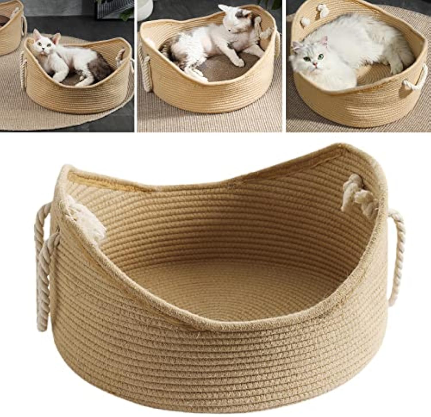 KFX-4377917 Spacious Wicker Cat Bed with Corrugated Scratching Surface - Cozy Nest for Cats