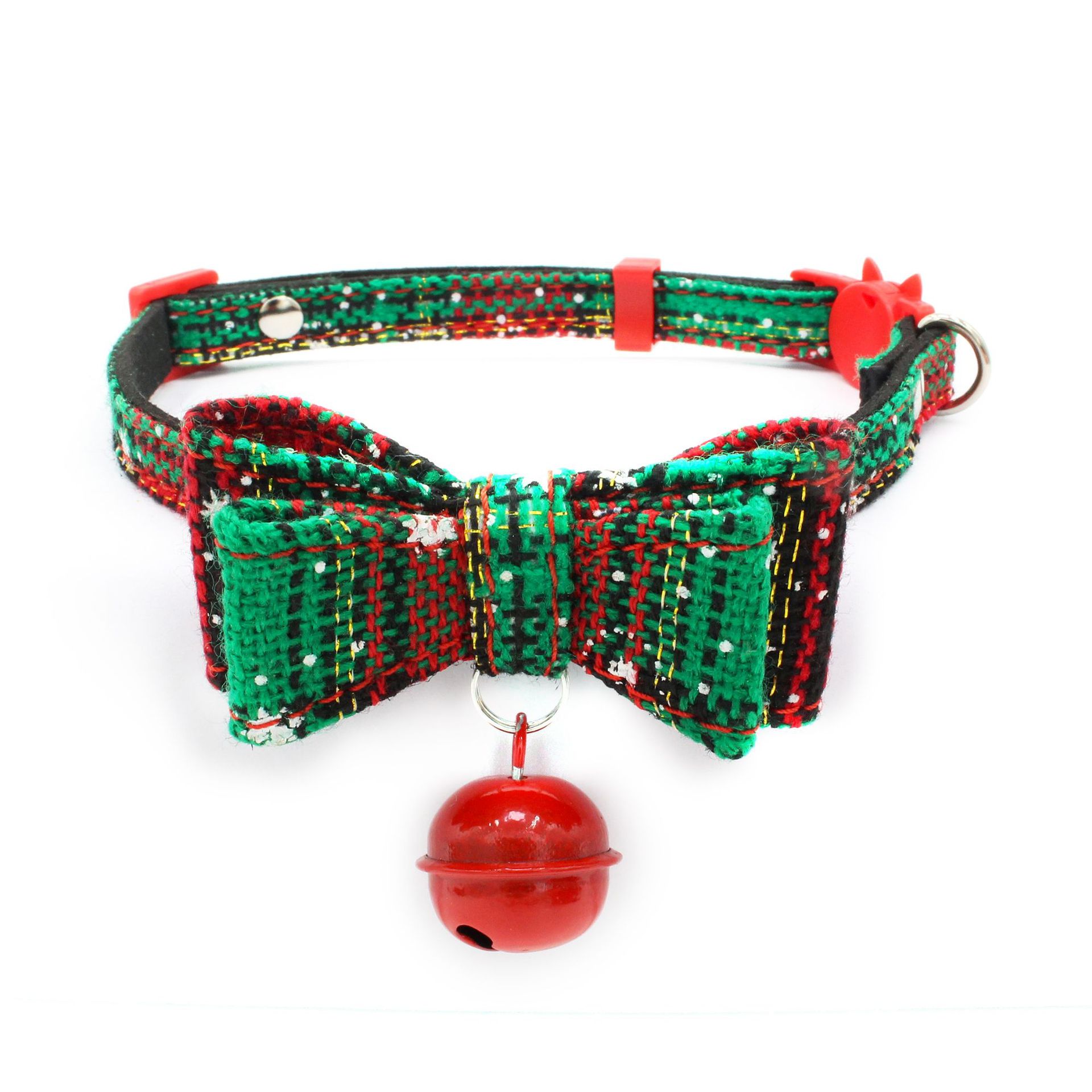 KFX-4382397 Soft Velvet Adjustable Dog and Cat Collar with Bowknot & Bell, Christmas Snowflake Design, Multiple Sizes Available