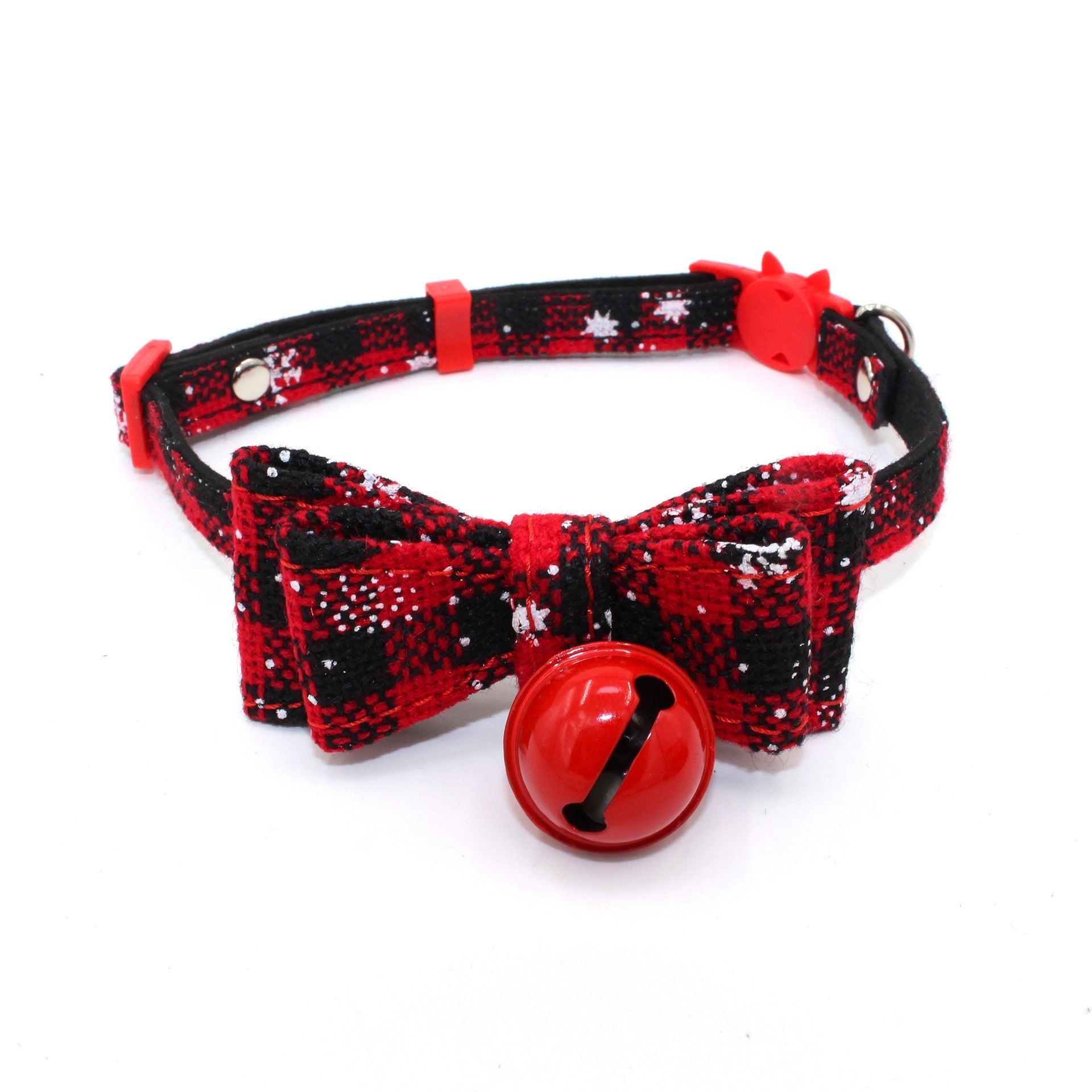 KFX-4382397 Soft Velvet Adjustable Dog and Cat Collar with Bowknot & Bell, Christmas Snowflake Design, Multiple Sizes Available