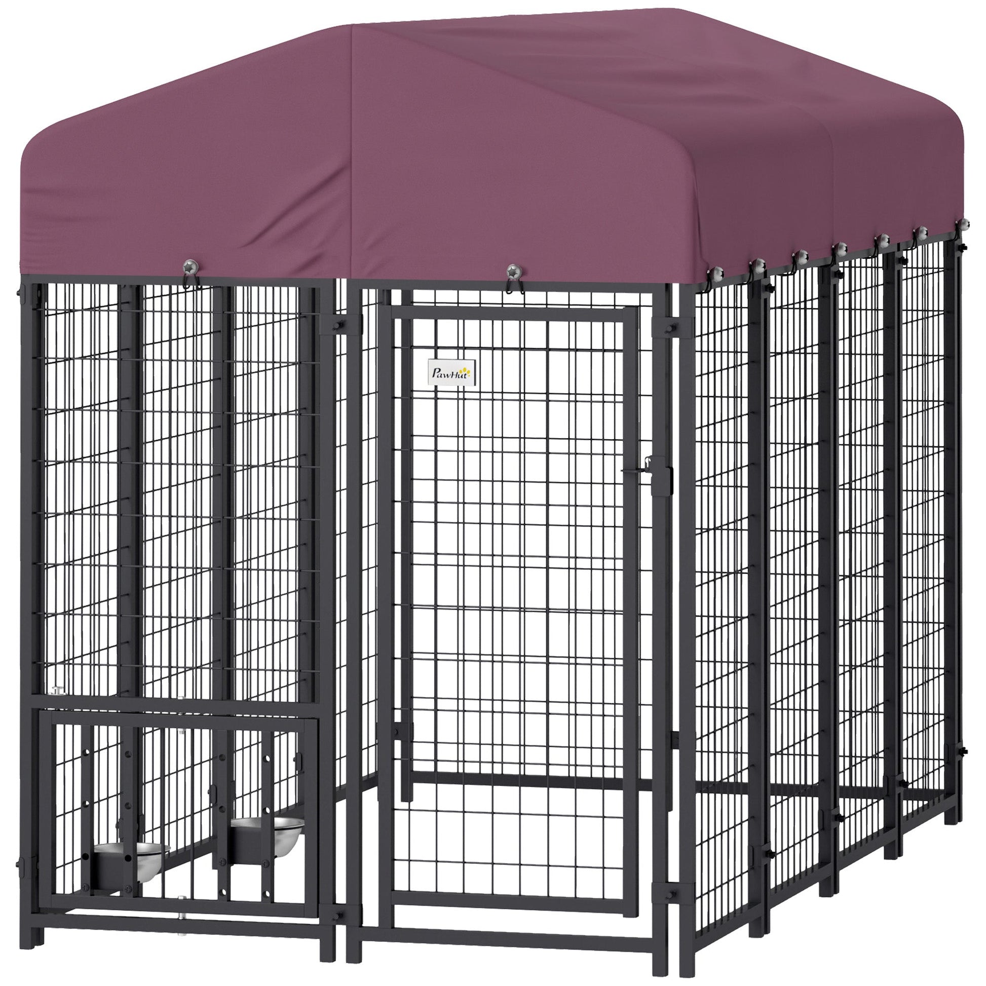 KFX-4384061 Spacious Outdoor Dog Kennel with Adjustable Feeding Bowls and Waterproof Cover, 7.9' x 4' x 6'