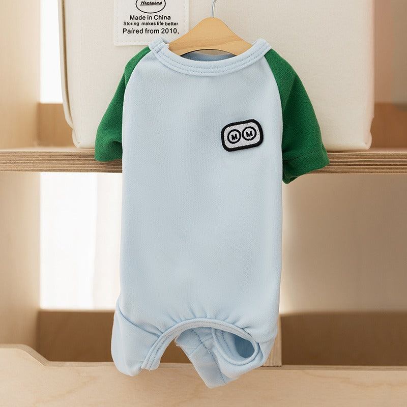 KFX-4384957 Cozy Fleece Pet Jumpsuits for Small Dogs and Cats - Cute Cartoon Patch Design