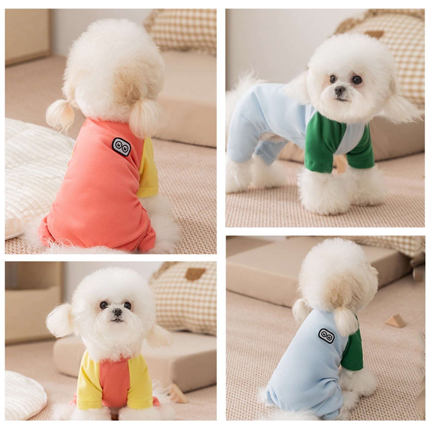 KFX-4384957 Cozy Fleece Pet Jumpsuits for Small Dogs and Cats - Cute Cartoon Patch Design