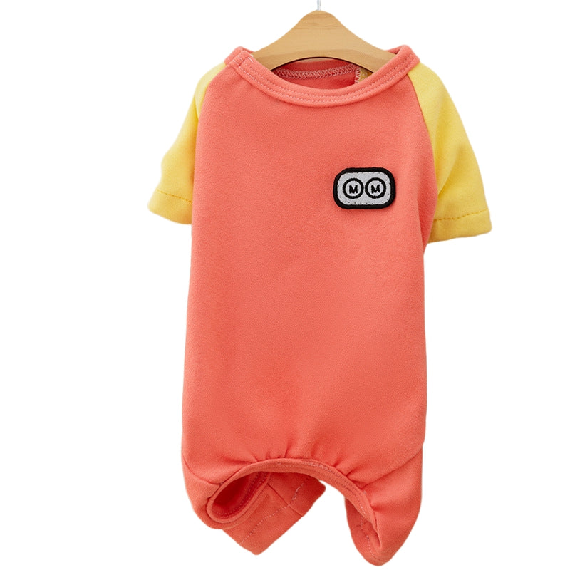 KFX-4384957 Cozy Fleece Pet Jumpsuits for Small Dogs and Cats - Cute Cartoon Patch Design
