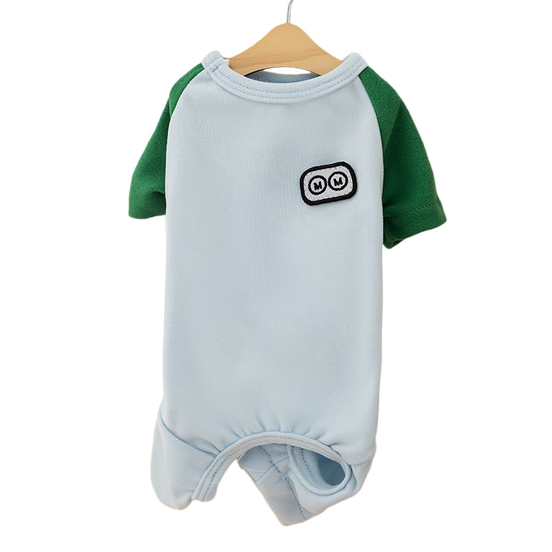 KFX-4384957 Cozy Fleece Pet Jumpsuits for Small Dogs and Cats - Cute Cartoon Patch Design