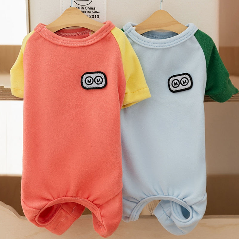 KFX-4384957 Cozy Fleece Pet Jumpsuits for Small Dogs and Cats - Cute Cartoon Patch Design