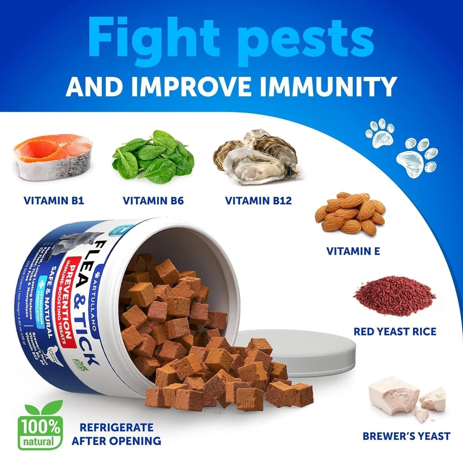 KFX-4386237 Natural Flea and Tick Prevention Soft Chews for Cats and Kittens, Daily Vitamin Supplement, 135 Treats