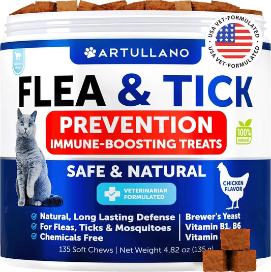 KFX-4386237 Natural Flea and Tick Prevention Soft Chews for Cats and Kittens, Daily Vitamin Supplement, 135 Treats