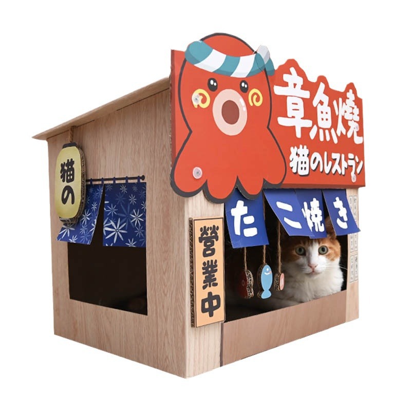 KFX-4386365 Japanese Style Cat Scratch Board with Grilled Octopus Ball Design