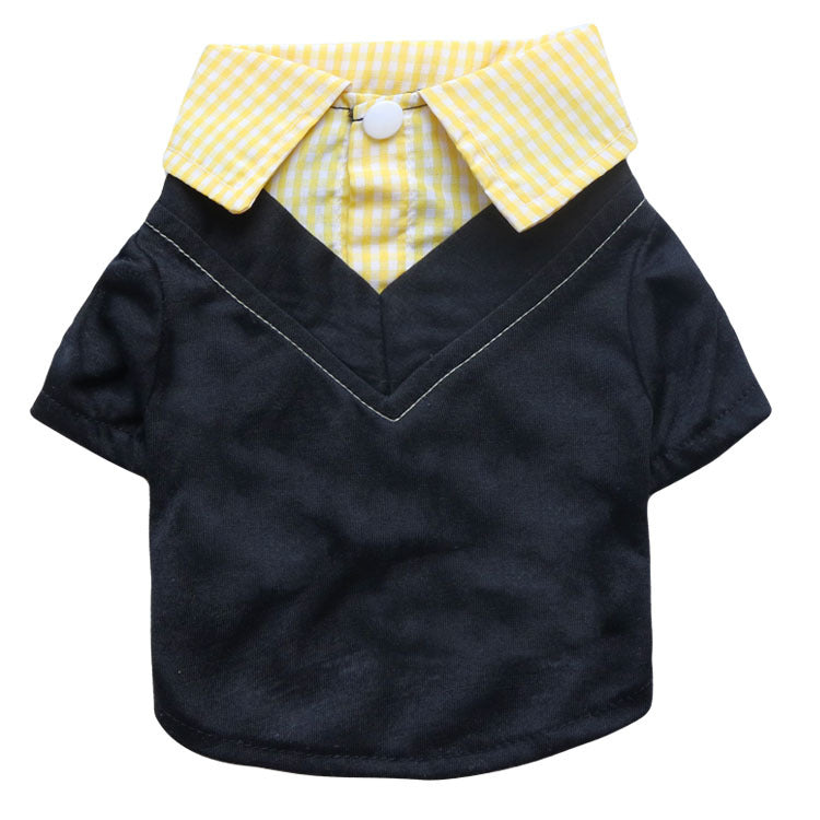 KFX-4386749 Small Dog Teddy Printed Plaid Collar T-Shirt - Black/Pink, Black/Yellow, Black/Blue