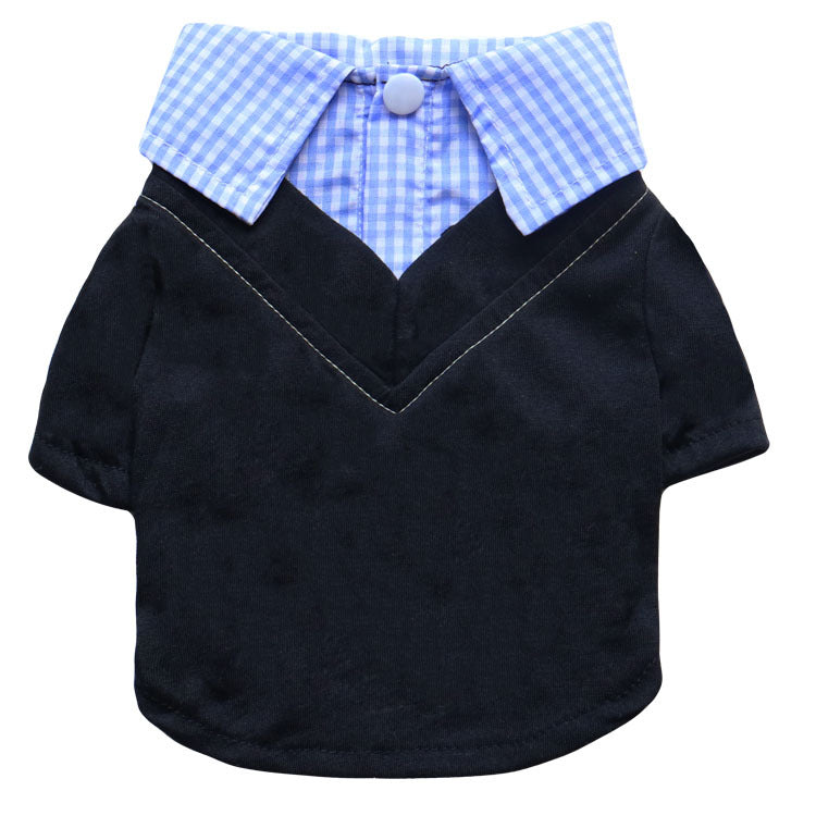 KFX-4386749 Small Dog Teddy Printed Plaid Collar T-Shirt - Black/Pink, Black/Yellow, Black/Blue