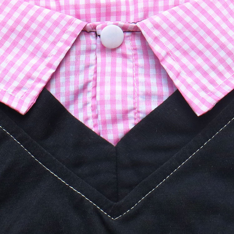 KFX-4386749 Small Dog Teddy Printed Plaid Collar T-Shirt - Black/Pink, Black/Yellow, Black/Blue