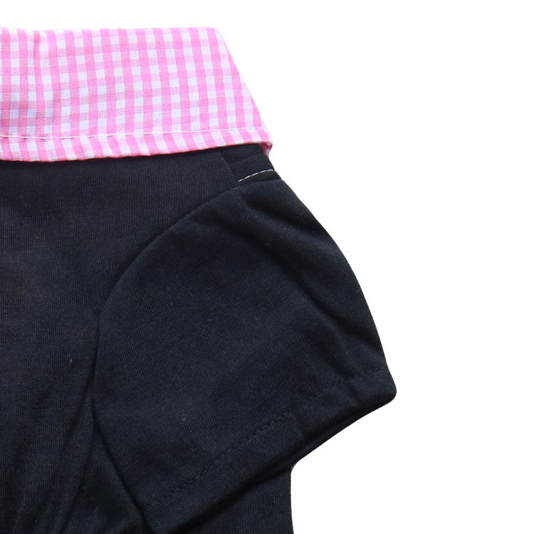 KFX-4386749 Small Dog Teddy Printed Plaid Collar T-Shirt - Black/Pink, Black/Yellow, Black/Blue