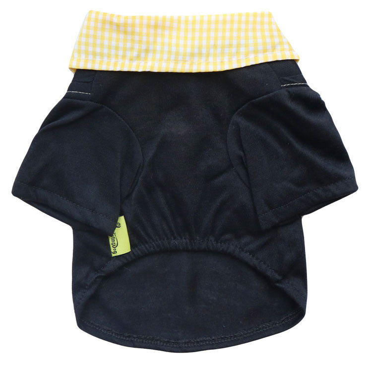 KFX-4386749 Small Dog Teddy Printed Plaid Collar T-Shirt - Black/Pink, Black/Yellow, Black/Blue