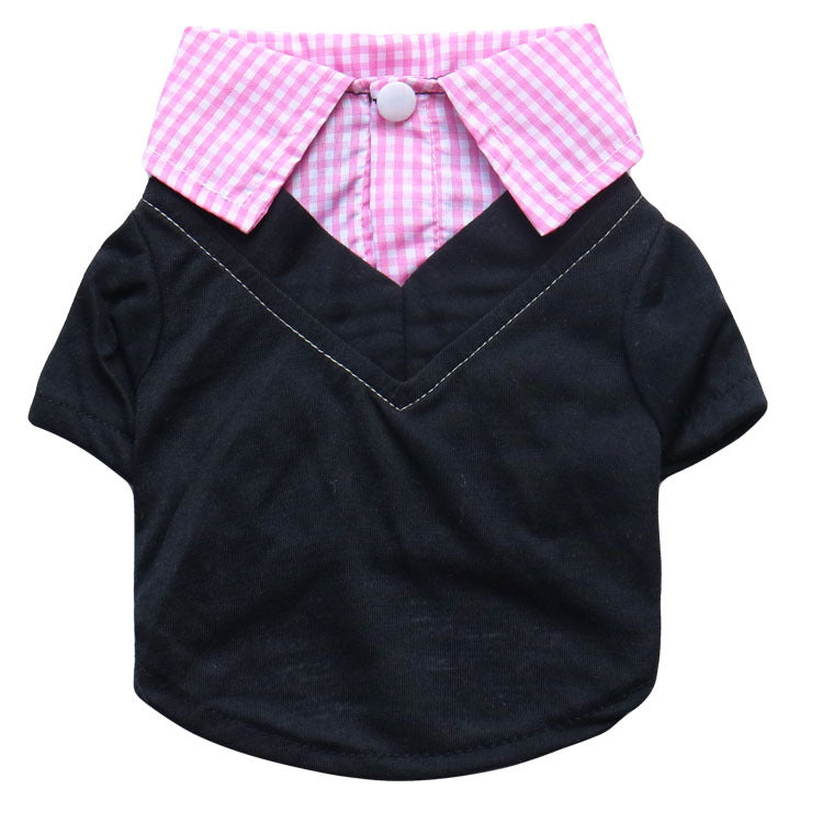 KFX-4386749 Small Dog Teddy Printed Plaid Collar T-Shirt - Black/Pink, Black/Yellow, Black/Blue