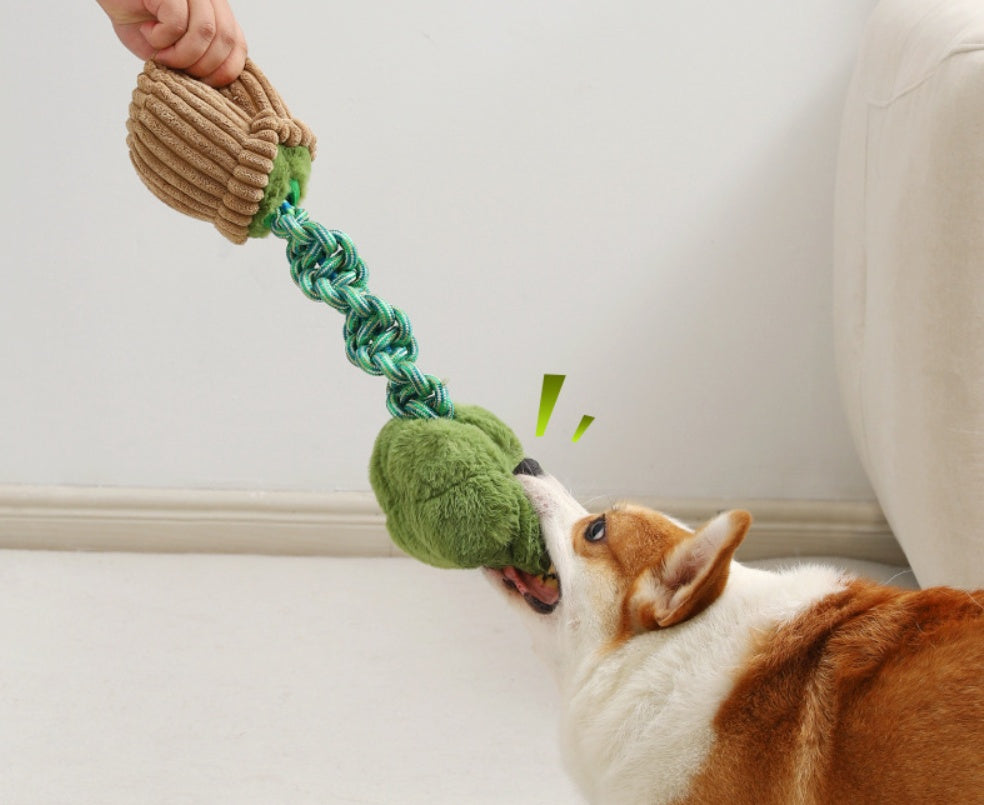 KFX-4387005 Durable Dog Teether Knot Toy - Bite-resistant Polyester in Mushroom and Broccoli Colors