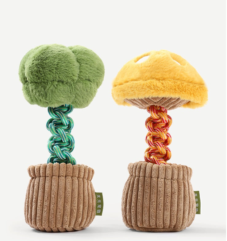 KFX-4387005 Durable Dog Teether Knot Toy - Bite-resistant Polyester in Mushroom and Broccoli Colors