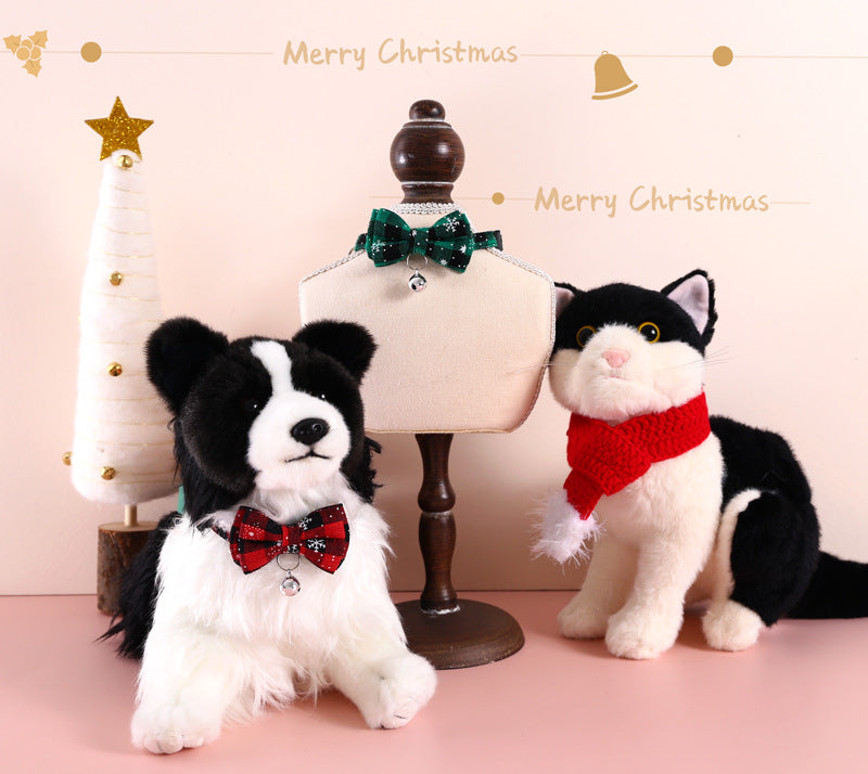 KFX-4388157 Adjustable Double-Layer Bow Snowflake Plaid Collar for Dogs and Cats with Bell, Holiday Accessory