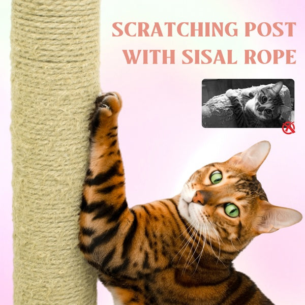 KFX-4389437 71-Inch Pink Flower Cat Tree with Spacious Condo, Removable Cushion, and Cozy Hammock