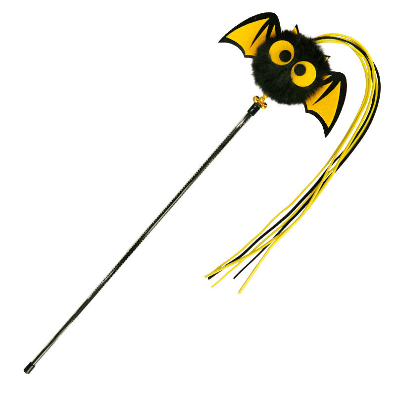 KFX-4390973 Lengthened Plush Cat Teaser Stick with Bell and Tassel - Black and Purple Options