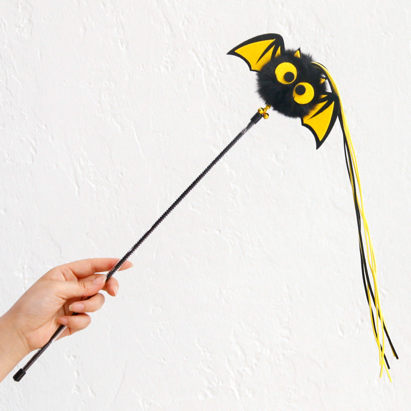 KFX-4390973 Lengthened Plush Cat Teaser Stick with Bell and Tassel - Black and Purple Options