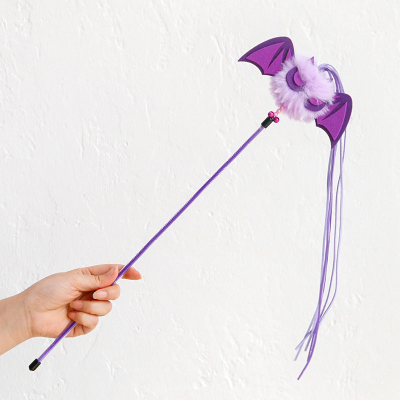 KFX-4390973 Lengthened Plush Cat Teaser Stick with Bell and Tassel - Black and Purple Options