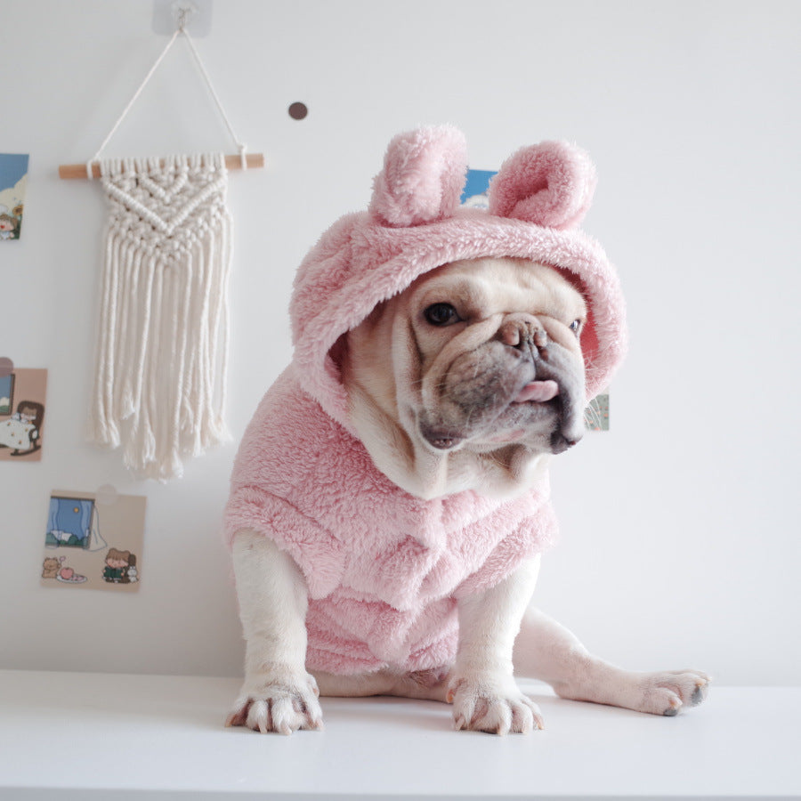 KFX-4391741 Cartoon Hooded Vest for Pets in Coral Velvet - Available in Pink, Off White, Brown
