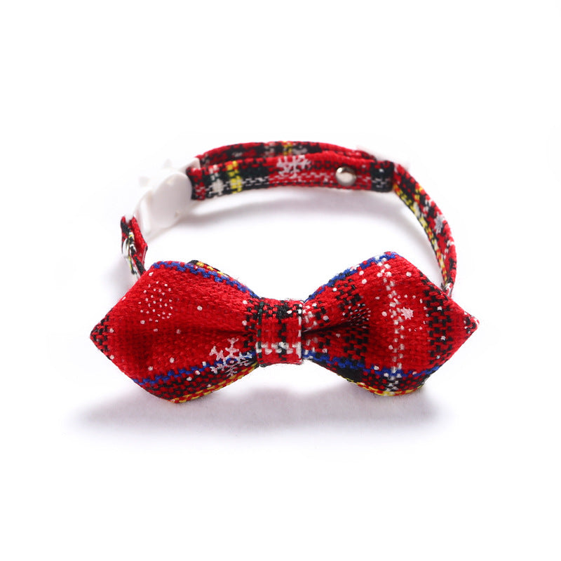KFX-4393917 Snowflake Christmas Red Plaid Adjustable Pet Bow Tie in Various Styles