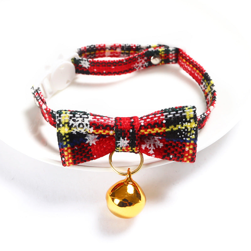 KFX-4393917 Snowflake Christmas Red Plaid Adjustable Pet Bow Tie in Various Styles