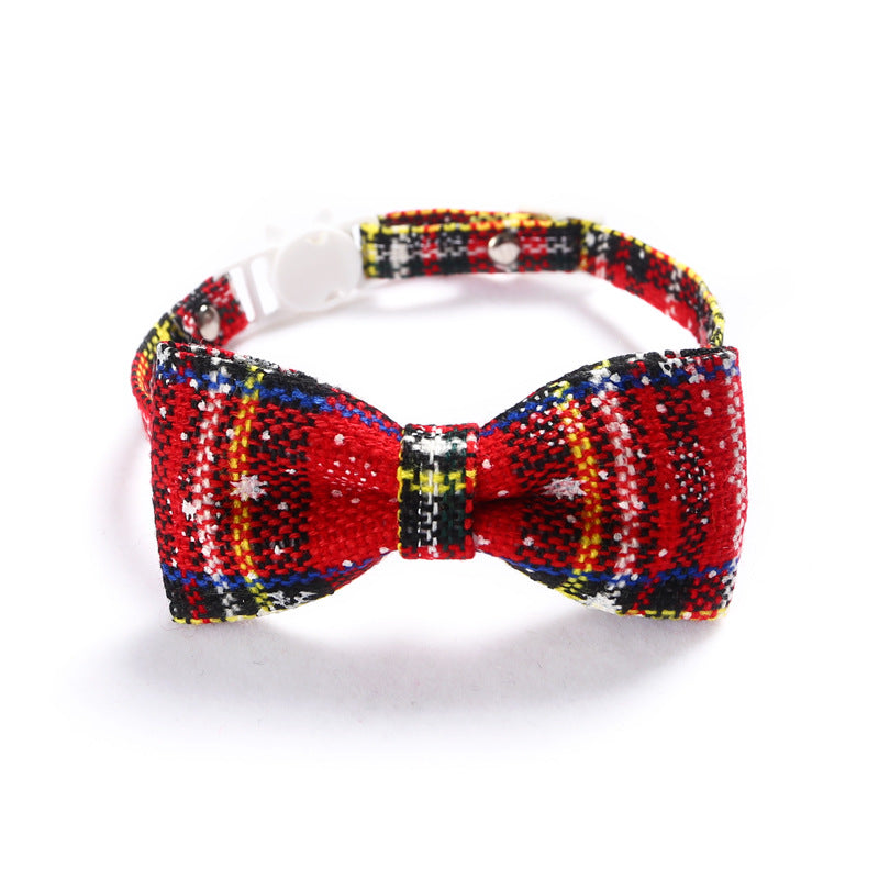 KFX-4393917 Snowflake Christmas Red Plaid Adjustable Pet Bow Tie in Various Styles