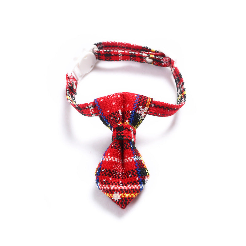 KFX-4393917 Snowflake Christmas Red Plaid Adjustable Pet Bow Tie in Various Styles