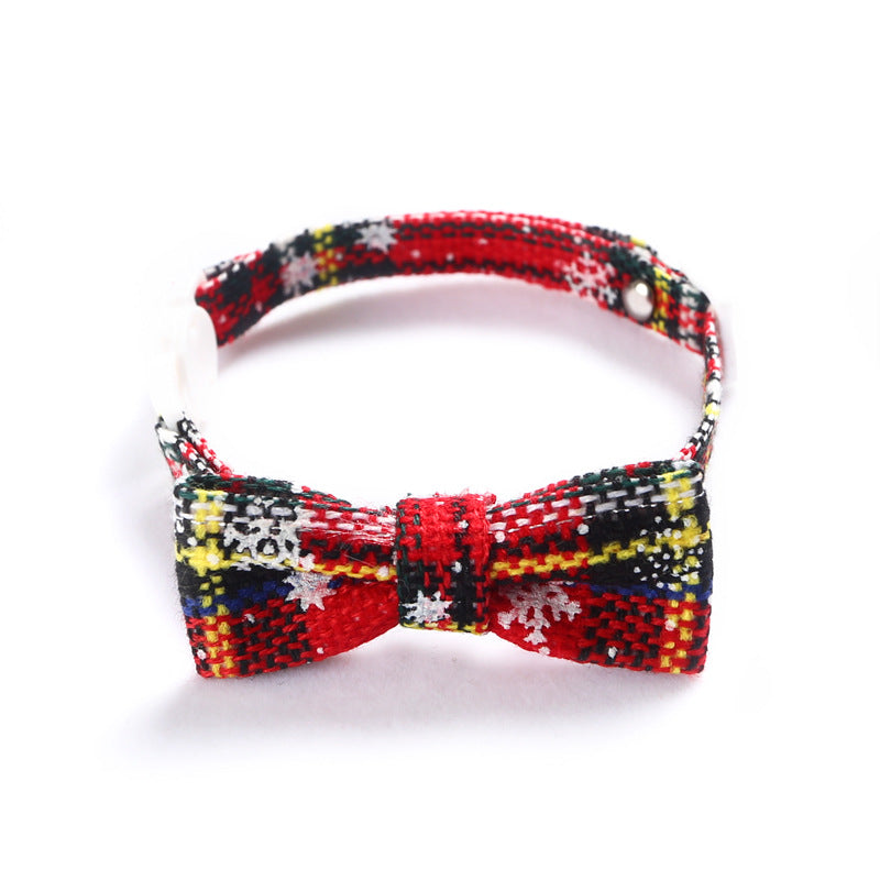KFX-4393917 Snowflake Christmas Red Plaid Adjustable Pet Bow Tie in Various Styles