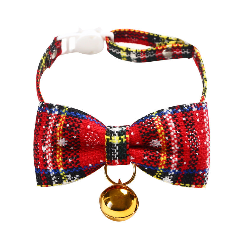 KFX-4393917 Snowflake Christmas Red Plaid Adjustable Pet Bow Tie in Various Styles