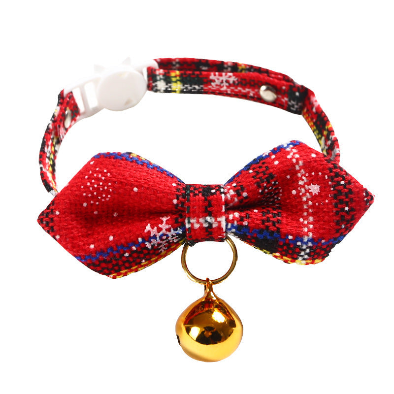 KFX-4393917 Snowflake Christmas Red Plaid Adjustable Pet Bow Tie in Various Styles