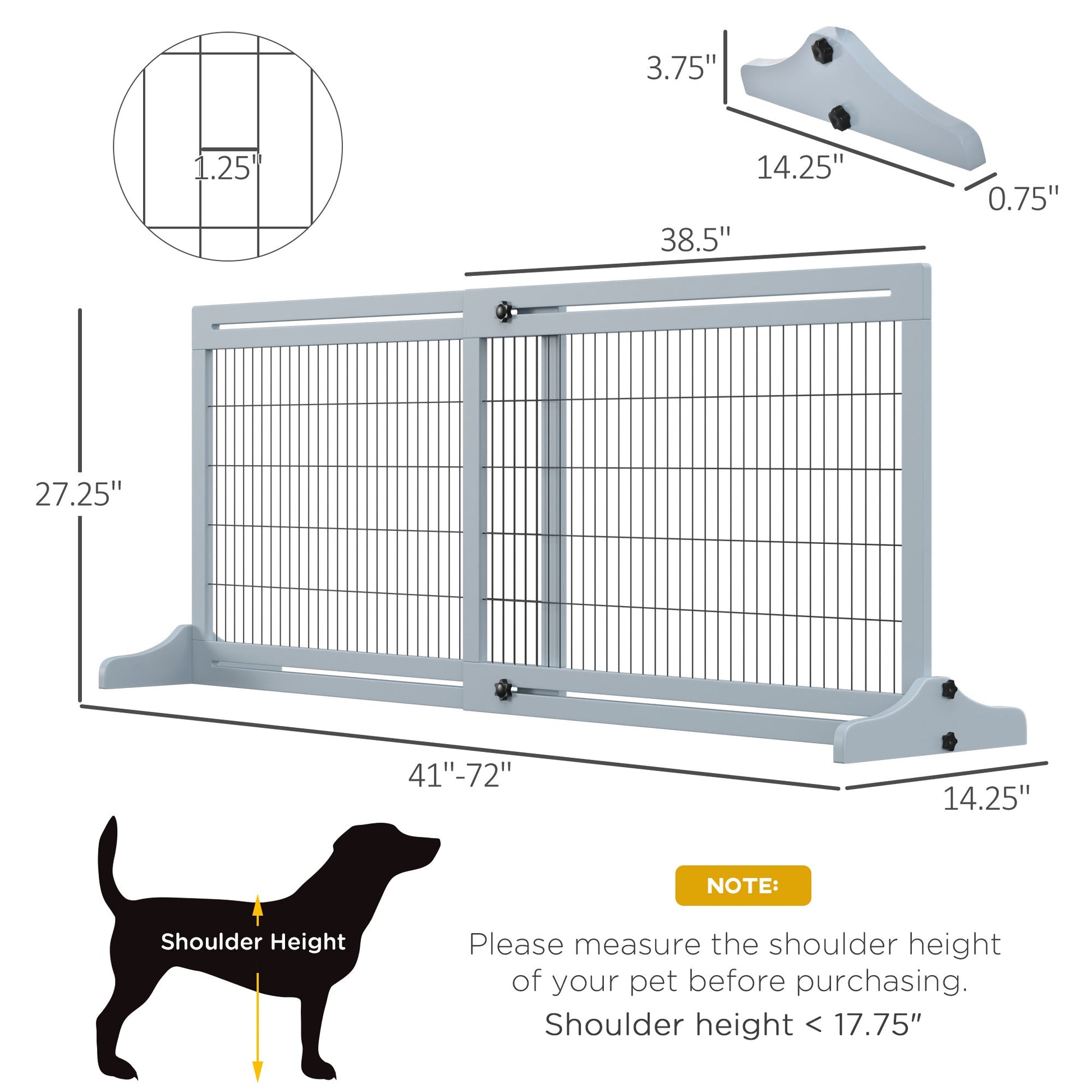 KFX-4397373 Extra Wide Freestanding Pet Gate - Adjustable Length 41" to 72", Durable Pine Wood and Steel, Ideal for Small to Medium Dogs